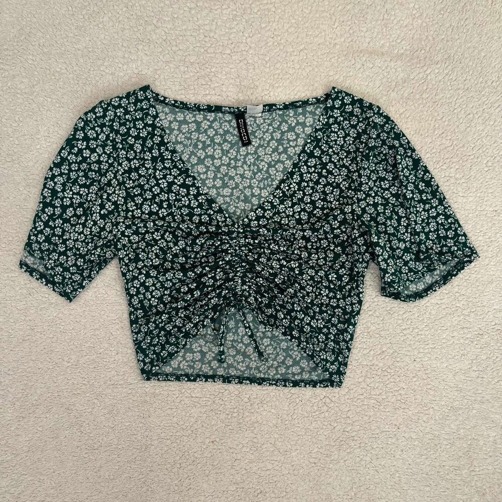 Cropped Floral Dark Green Blouse